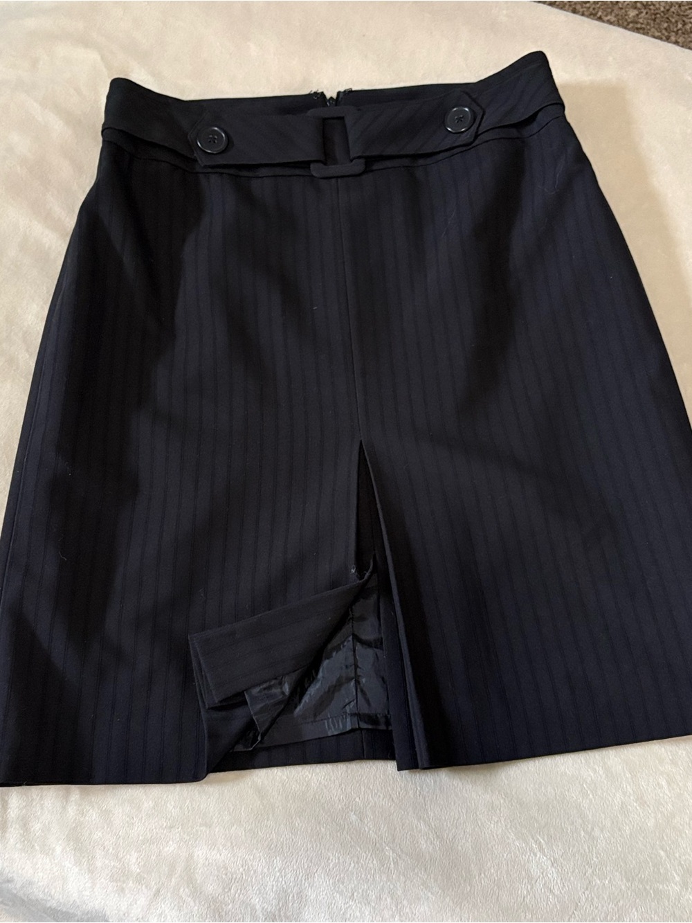 Worthington Black Pinstripe Skirt with Buttoned Waist